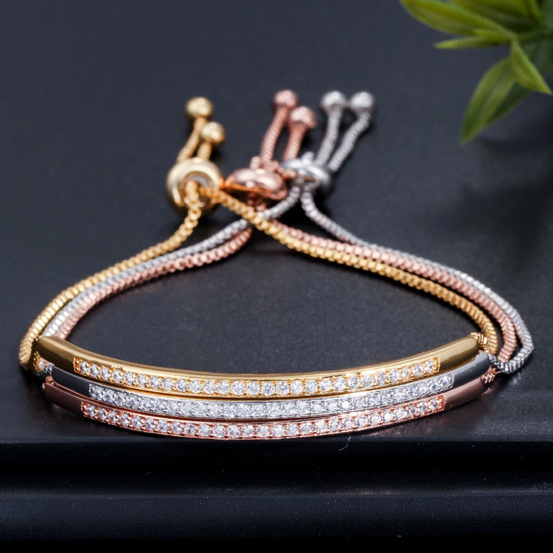 

2021 new Adjustable Bracelet Bangle for Women Captivate Bar Slider Brilliant CZ Rose Gold Color Jewelry
