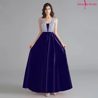 beauty emily 2019 v neck rhinestones sleeveless evening dresses customized open back formal party dress vestido de festa longo
