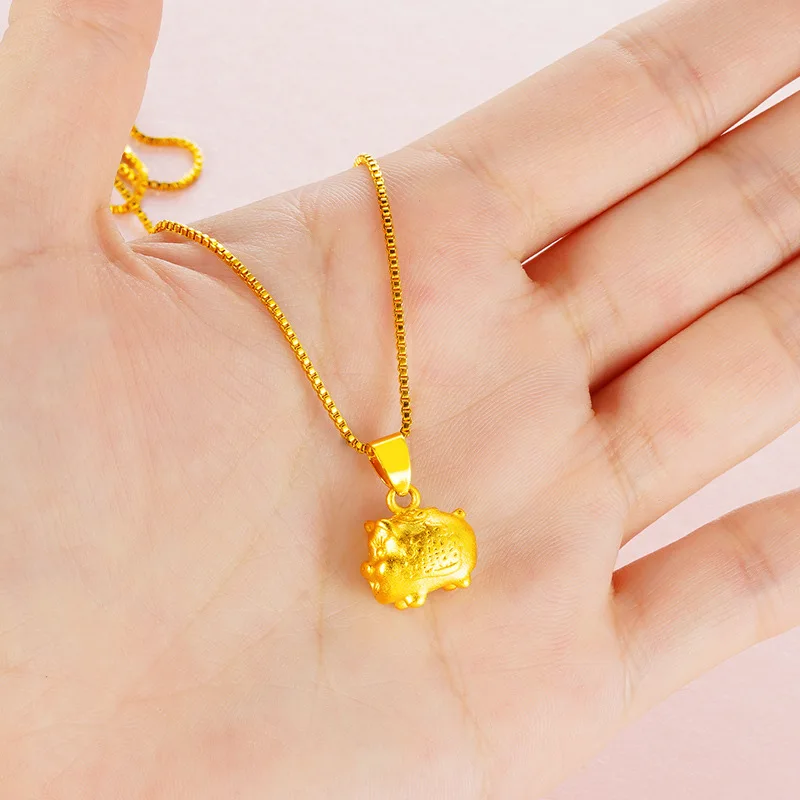 Милые ожерелья для женщин счастливые слитки поросенок Дубай 24K золотой кулон с 45
