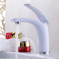 bathroom basin faucet white and black baking solid brass specail sink mixer tap hot cold waterfall basin faucet