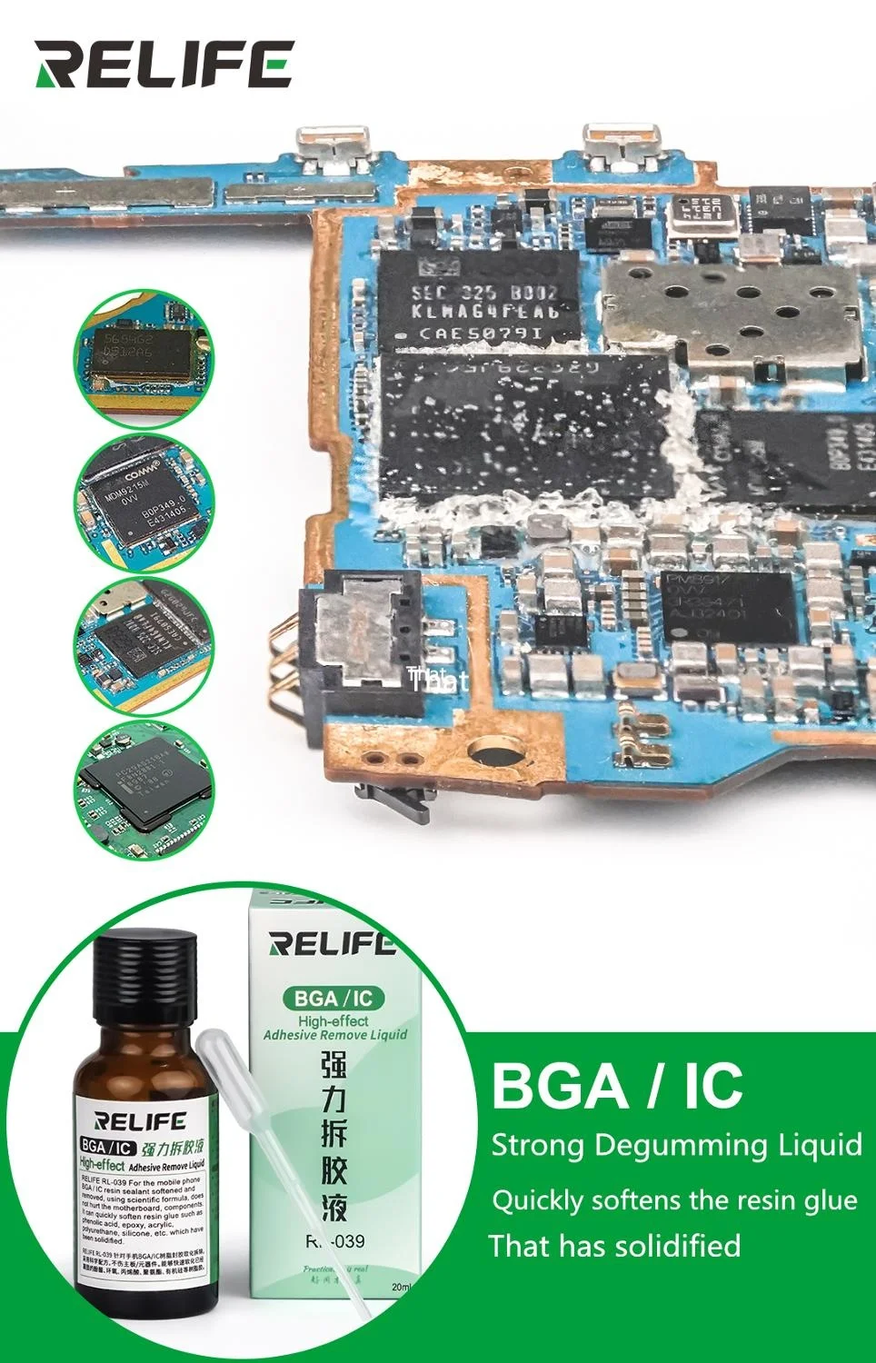 

RELIFE RL-039 Remove Glue Liquid Soften Remove Resin Glue PCB BGA IC Chip Solid Glue Degenerate Motherboard Repair Tools YXEC
