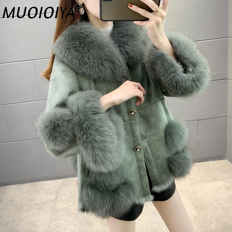 

Elegant Natural Rabbit Fur Coat Female Winter 2022 Casual Short Real Fox Fur Collar Jackets Women Casaco Feminino Gxy1030