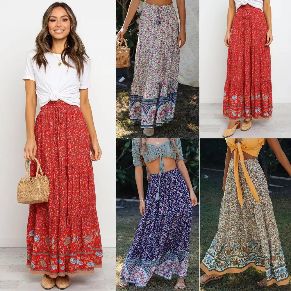 Длинная хлопковая юбка-макси для женщин винтажная Повседневная элегантная
