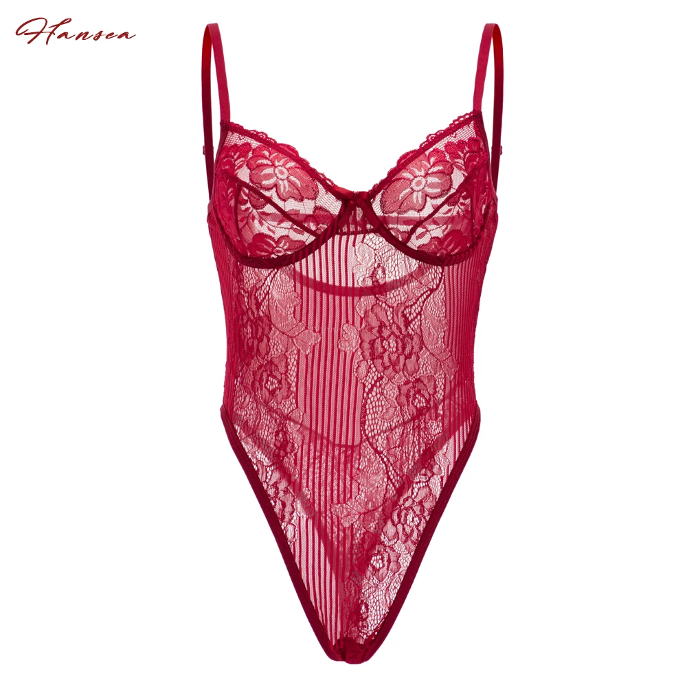 

Lace Bodysuit Women Floral Embroidery Party Teddies Transparent Sexy High Cut Bodysuit Jumpsuit Overalls