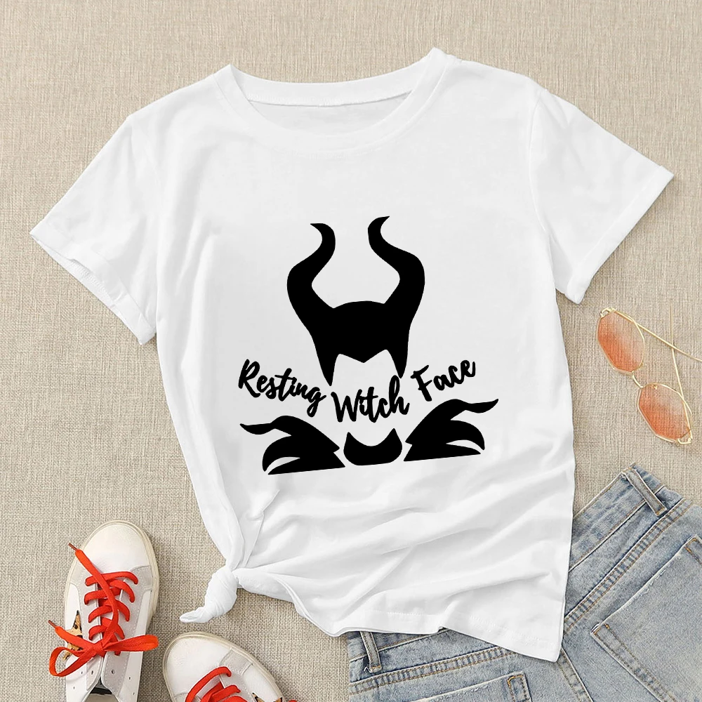 

Disney Villain Series T Shirts Women Resting Witch Face Maleficent Print Harajuku T-shirt Oversize Summer Casual Clothing 2022