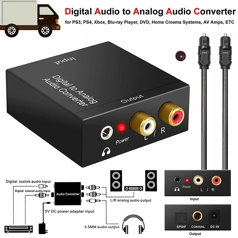 

3.5mm Protable Jack Coaxial Optical Fiber Digital to Analog Audio AUX RCA L/R Converter SPDIF Digital Audio Decoder Amplifier