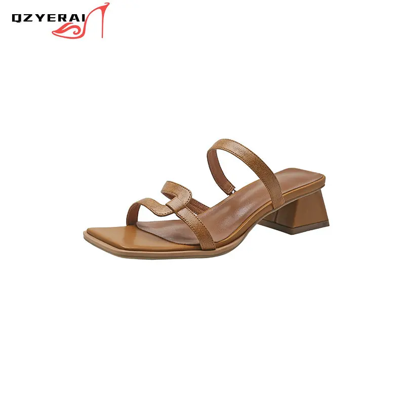 

2021 France Summer Genuine Leather Women Slippers Fashionable Outdoor Party Shoes 100% Cowhide Sandals