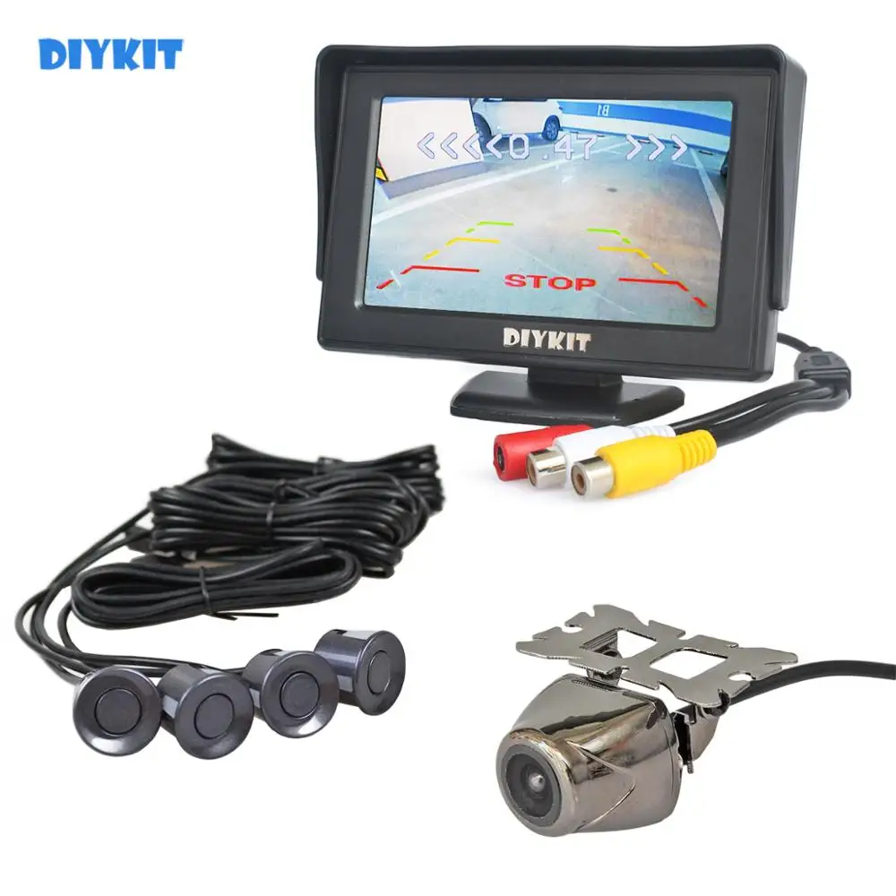 

DIYKIT 4.3" Rear View Car Monitor + 4 Sensors Video Parking Radar + Backup Rear View Car Camera Parking Assistance