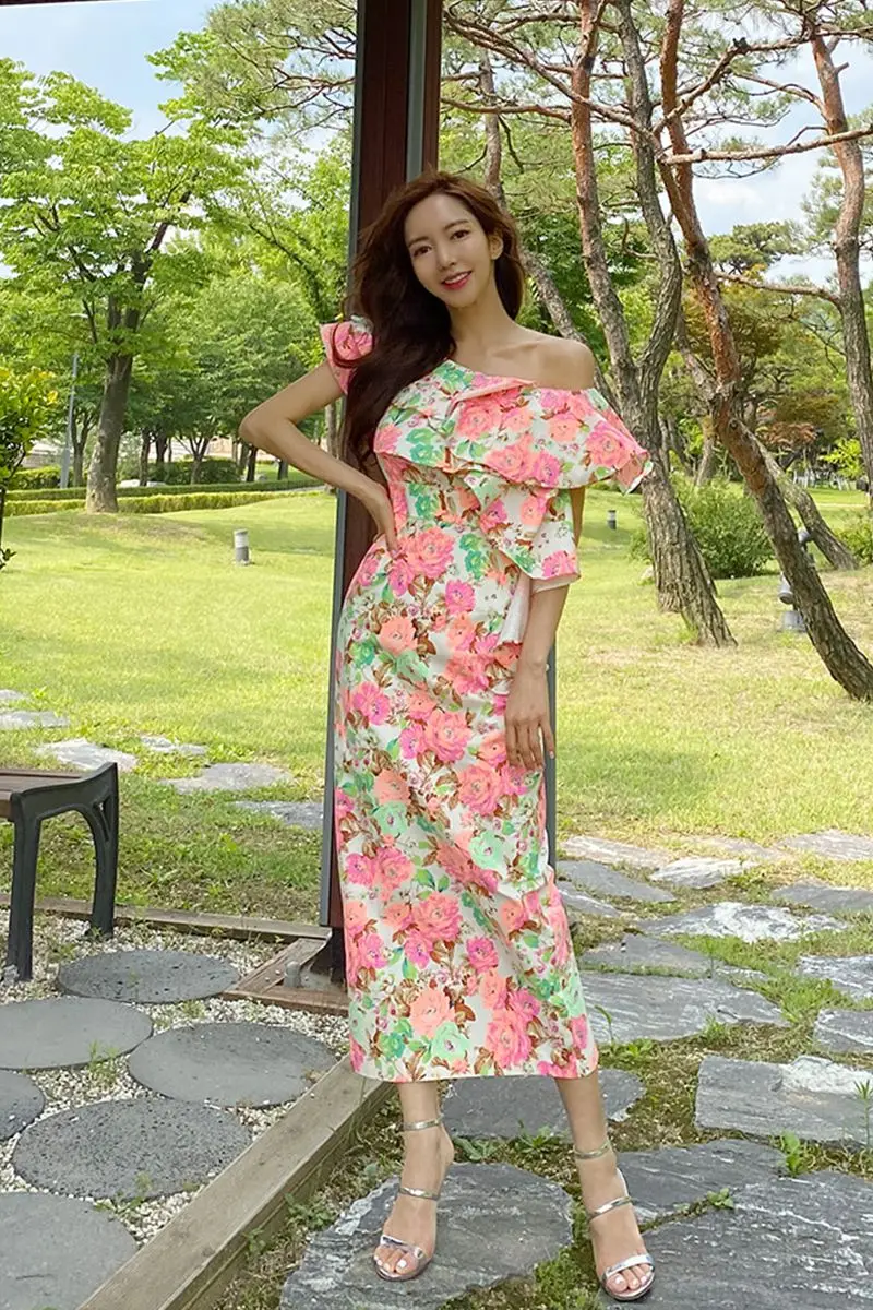 

COIGARSAM Sexy Women dress Summer Dresses Pink Rose 3780