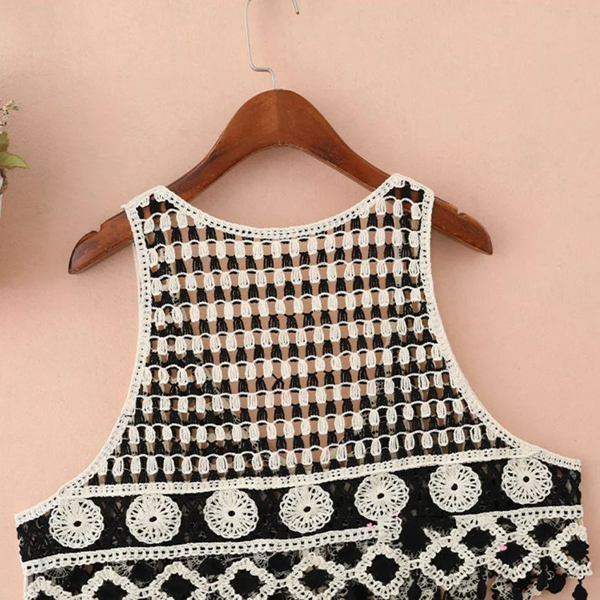 Сексуальный женский жилет в стиле бохо с вырезами Женский Топ без рукавов