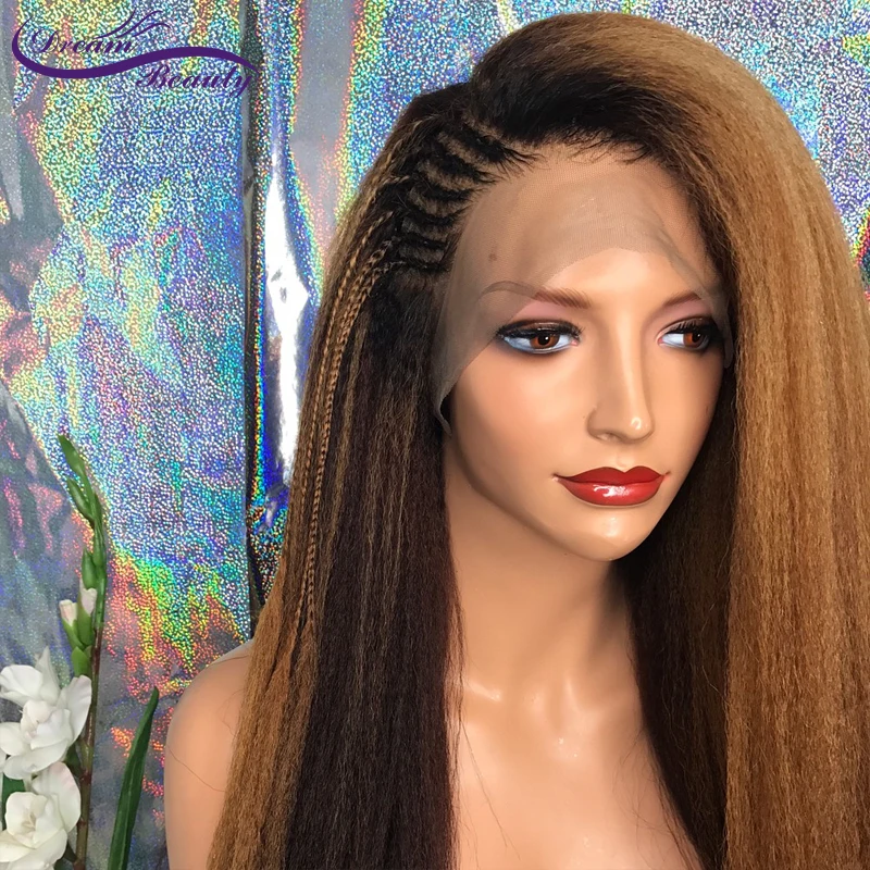 

Ombre blonde Kinky Straight Lace Front Human Hair Wigs Natural Color 180% Brazilian Remy Wig 13X4 Lace Front Wig Dream Beauty