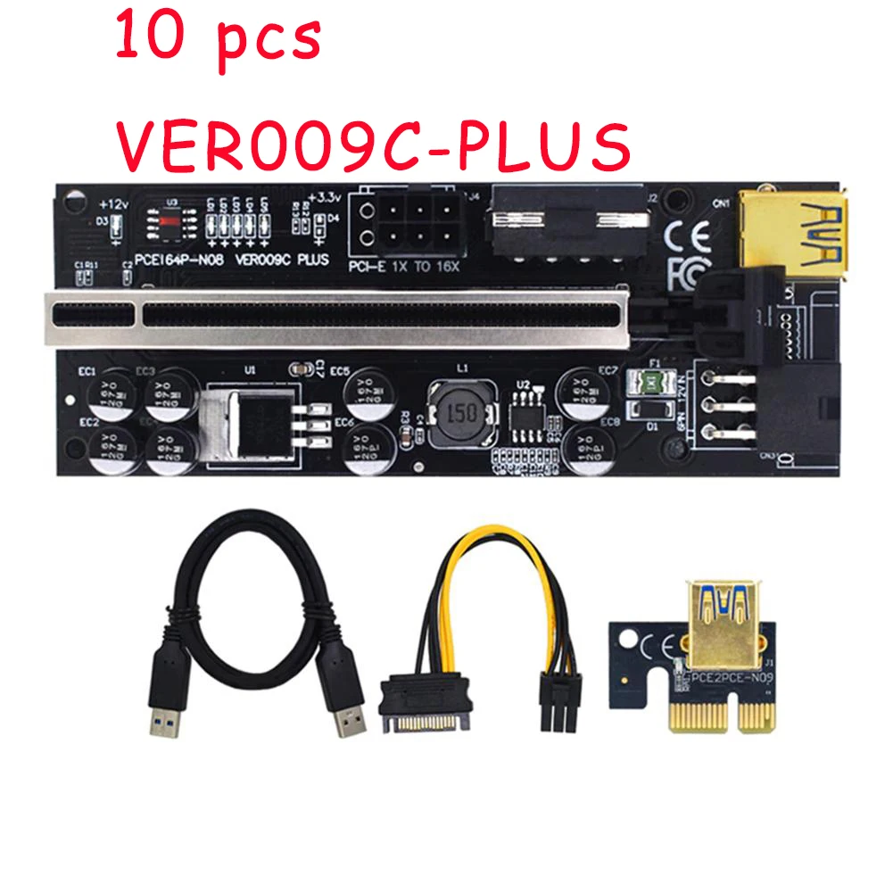 

10 шт., USB 3.0 PCI-E Райзер VER 009S PLUS 1X 4x 8x 16x