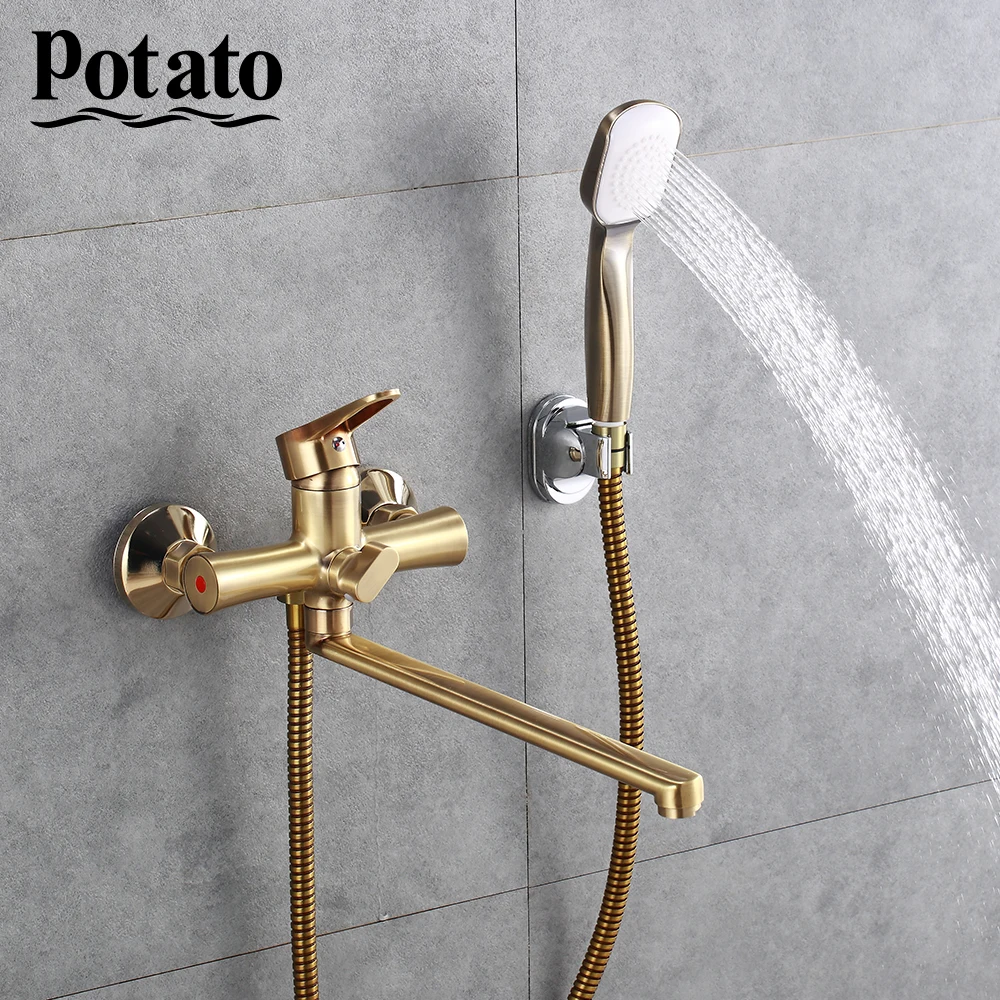 potato bathroom faucets 1 set wall mounted outlet pipe waterfall shower faucet with shower head p22270 2 free global shipping