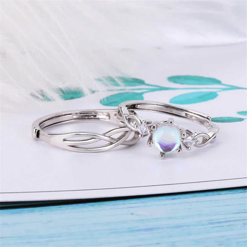 Пара корейских модных парных колец с лунным камнем подходящие ко дню рождения