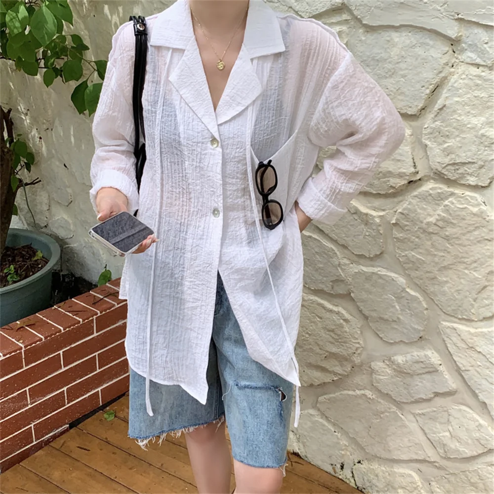 Солнцезащитные рубашки HziriP в стиле оверсайз женские со складками и длинными