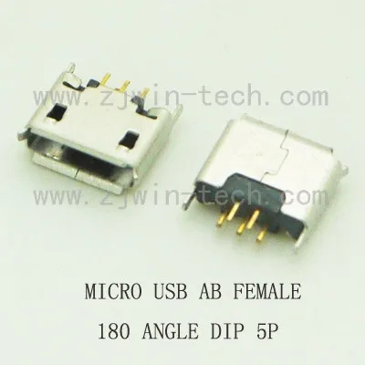 

Free shipping 1000pcs/lot Micro USB ABtype socket female USB 2.0 connector 5pin 180