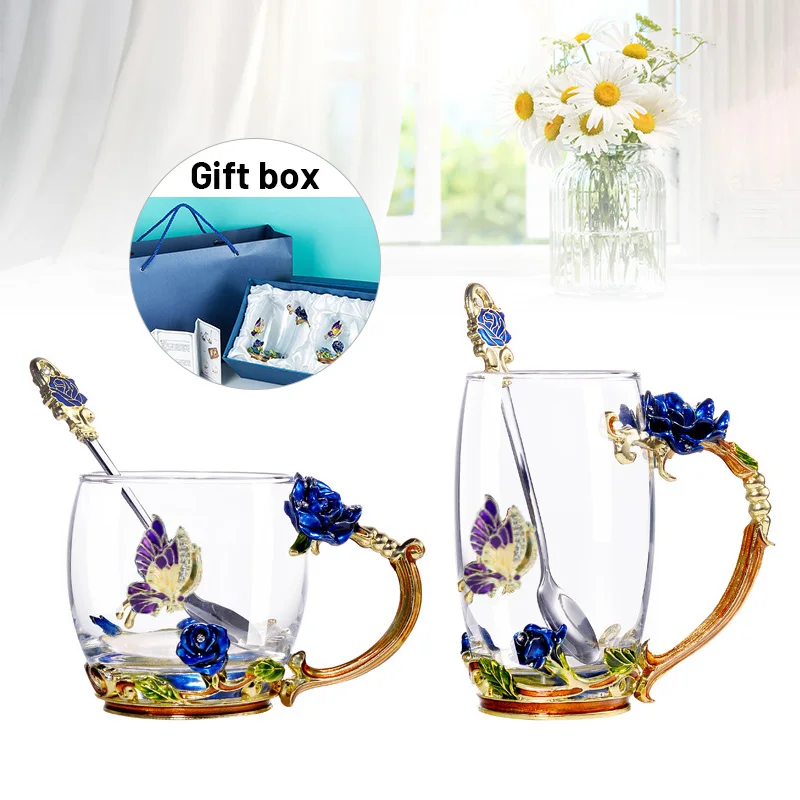 Эмалированная чашка с синей розой для воды в скандинавском стиле чайная Luo Shihua