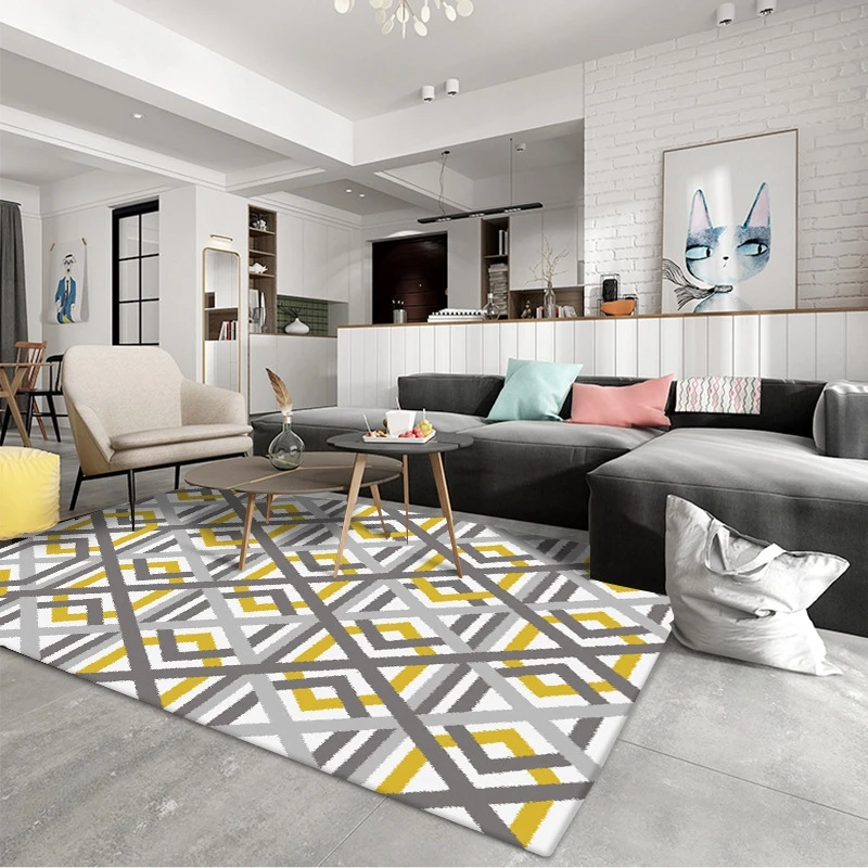 Nordic Style Geometric Yellow Grey Pattern Carpets Living Room Area Rugs Sofa Coffee Table Mat Bedroom Yoga Pad Bedside Blanket | Дом и сад