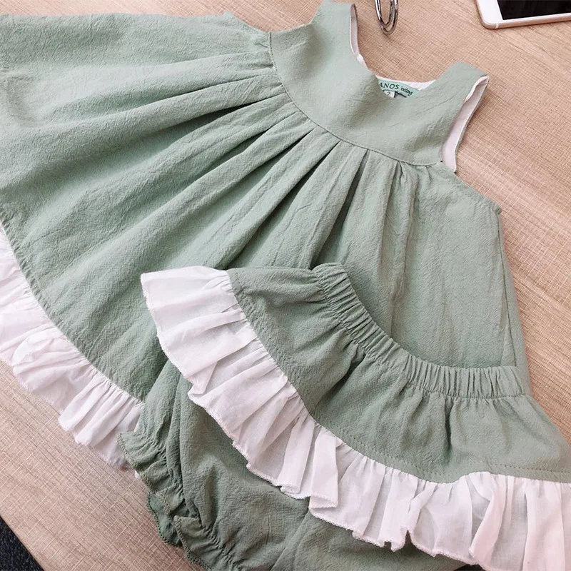 Хлопковое платье для девочек летнее в стиле ретро с открытой вилкой и бантом От 1