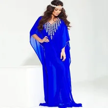 Caftán marroquí Azul Real, caftán musulmán de noche, línea A, cuello en V, gasa con abalorios, Dubai, árabe, Turquía, Abaya, vestido islámico (4)