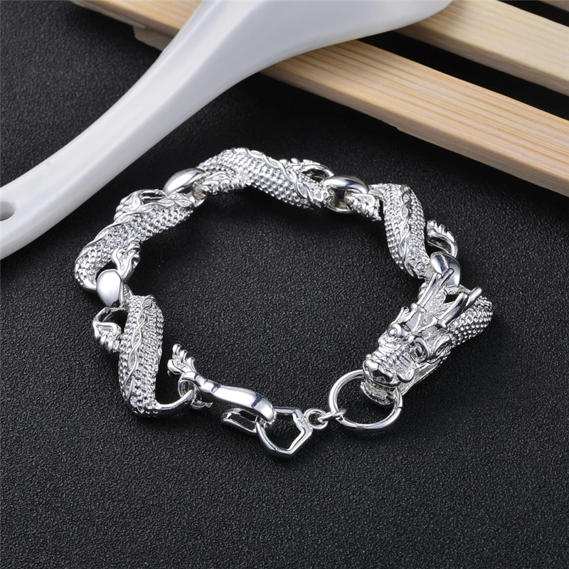 

Pure Silver 925 Chain Bracelets For Man Dragon Bracelet & Bangles Wristband Pulseira Male Jewelry Accesories Party Gifts