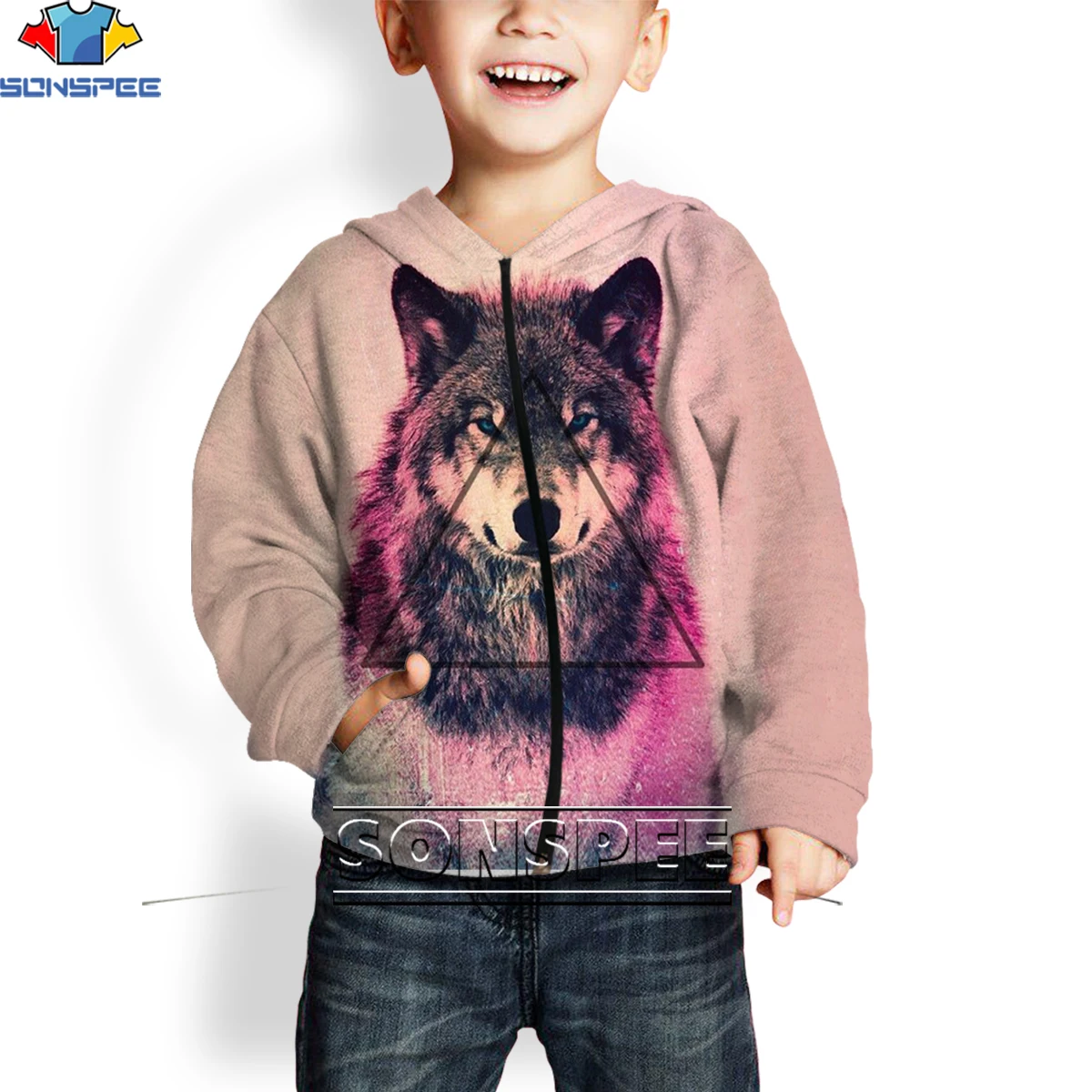 

SONSPEE Mother Kid's Zipper Hoodies Hunting Animal Wolf Dog Clothing Children Boy Girl Hoodie Long Sleeves Warm Pullover Sale