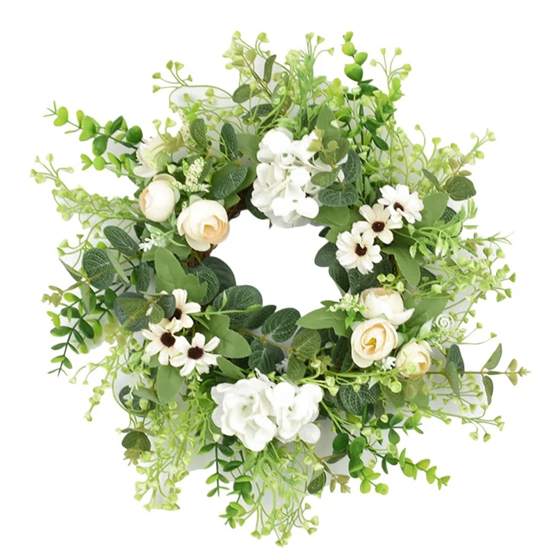 

Artificial Eucalyptus Hydrangea Wreath Spring Summer Wreath for Front Door Wall Window Wedding Farmhouse Home Decor