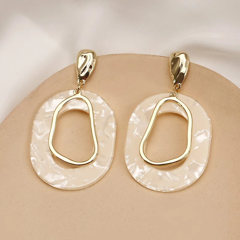 

S925 silver needle exaggerated Earrings Korean style long pendant simple geometric Ring Earrings