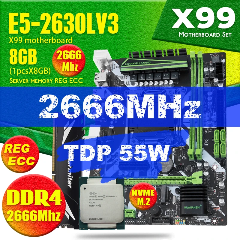 Комплект материнской платы X99 DDR4 2 DIMM D4 с процессором Xeon E5 2630L V3 LGA2011 3 1*8 ГБ = 8 Гб PC4