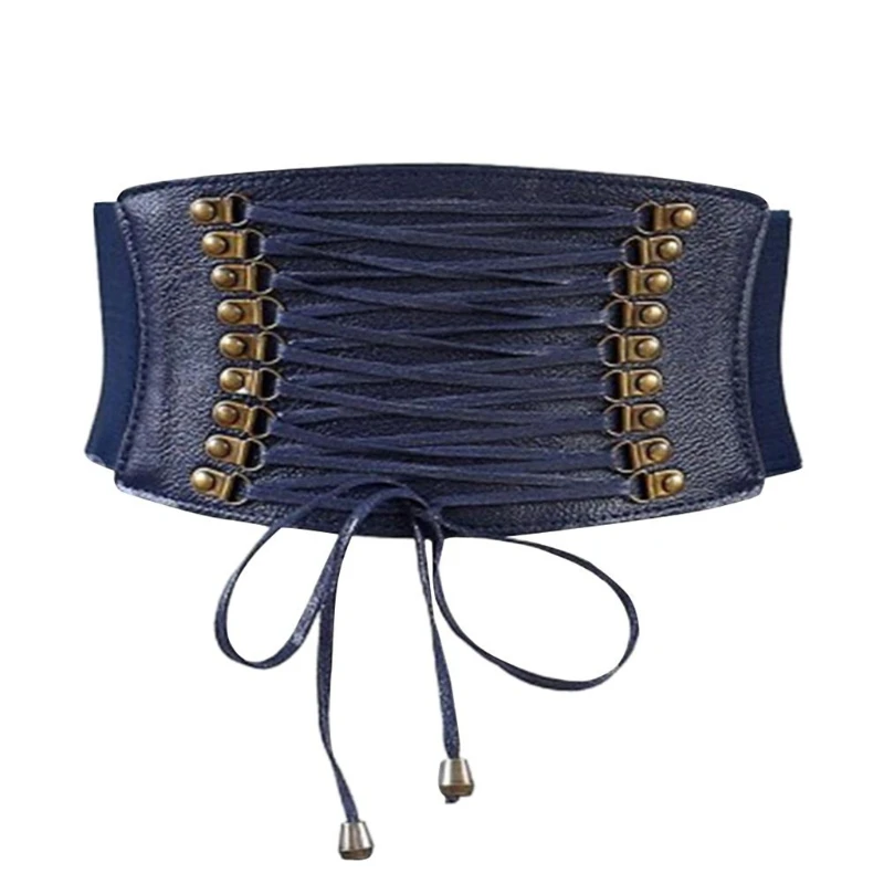 

Women Elastic Wide Band Tied Waspie Girl Corset Waist Punk Cincher Belt PU Leather Ladies