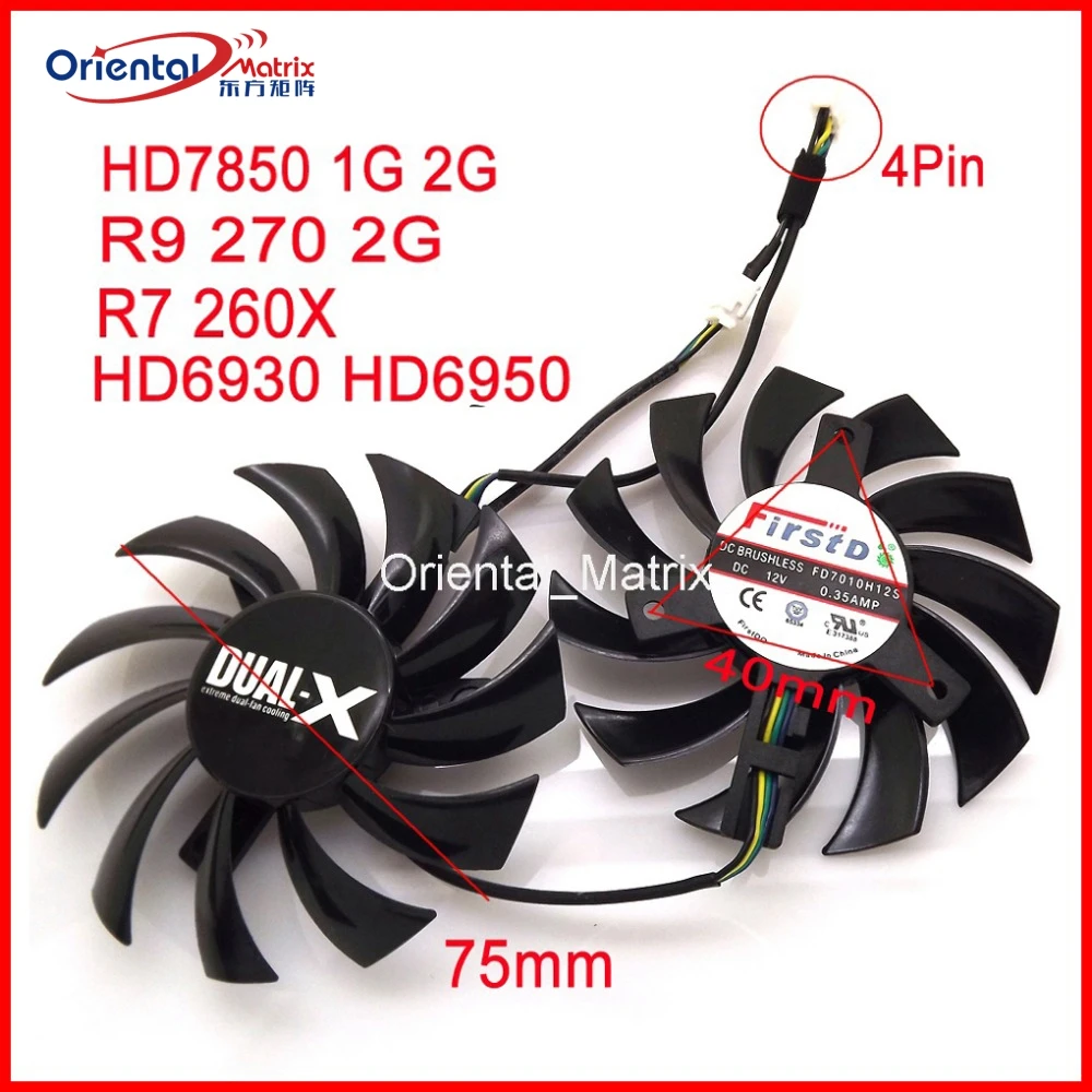 Вентилятор для видеокарты Sapphire R9 270 R7 260X HD6950 HD7850 HD6930|fd7010h12s 75mm|graphics card cooling fangraphic |