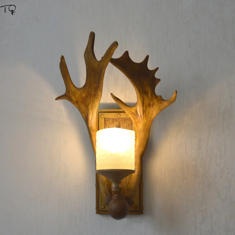 

American Countryside Retro Vintage Antlers Wall Lamp Nordic Designer Art Decor Home Living Room Bedroom Bedside Bar Background
