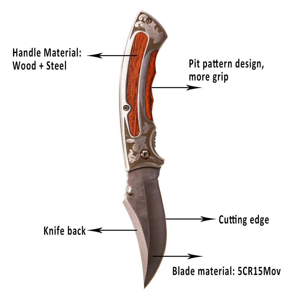 12 шт./лот 210 мм (8 3 ') 57HRC Карманный охотничий складной нож 5Cr15Mov лезвие с деревянной