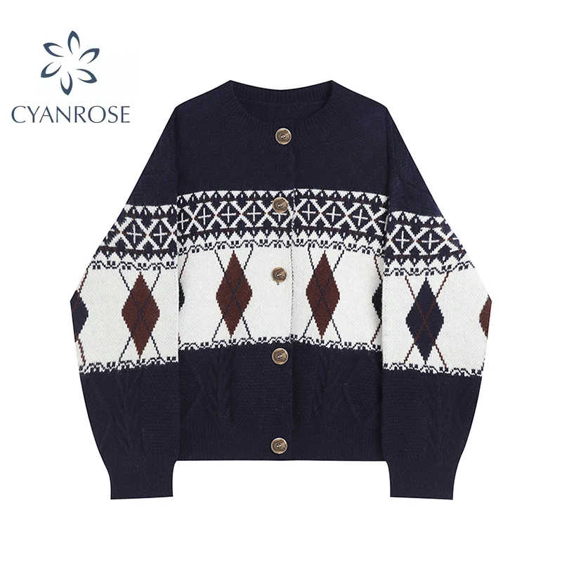 Женский вязаный кардиган в Корейском стиле винтажный Модный свитер с длинным