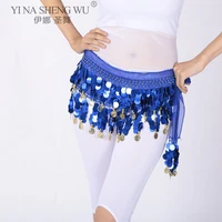 women colorful india belly dancer costume stage dance wear hip scarf wrap hanging coins sequins belt coin chiffon waist belt