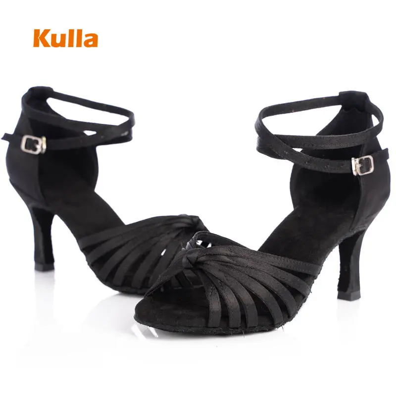 Туфли на высоком каблуке туфли для латинских танцев женские атласные черные