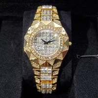 hip hop missfox baguette diamond mens gold watches high quality luxury brand quartz wrist watches steel watch for men jewelry
