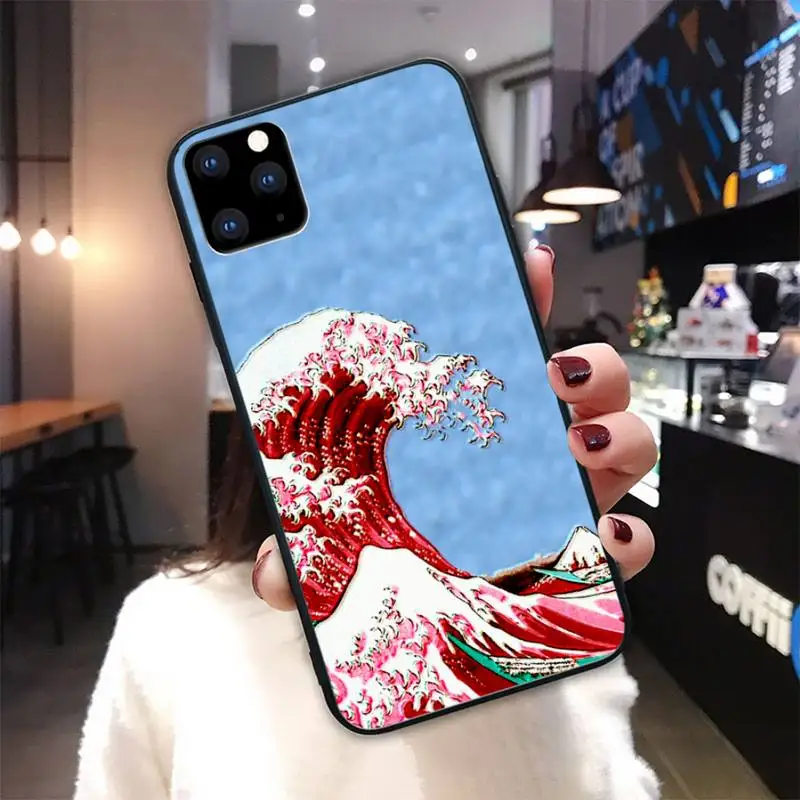 

Wave Of Japanese Relief Art Black Silicone Cover Case For Iphone Se 2020 6 6s 7 8 Plus X Xs Max Xr 11 12 Pro Max Funda