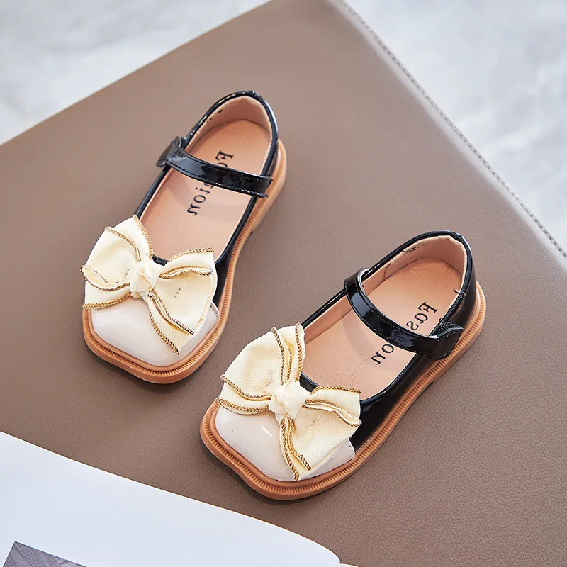 

Childrens Leather Shoes Kids Bow Soft Bottom Princess Girls Dance Performance Casual Flat Chaussure Fille Black