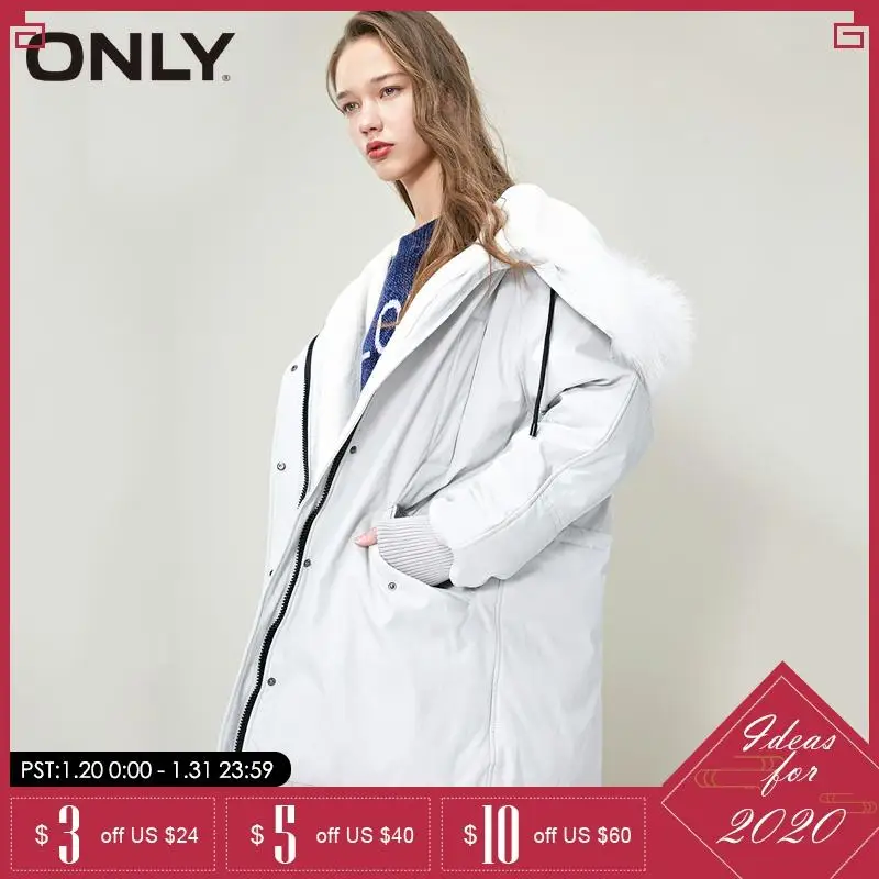 Только зимний длинный пуховик со съемным меховым воротником с капюшоном | 118412504|