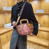 veryme new personality cute bear wide shoulder strap messenger bucket bag fashion simple style pu leather ladies crossbody totes