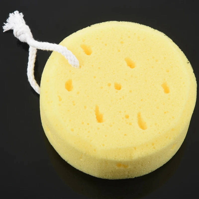 

Yellow Round Bath Body Shower Soft Sponge w Hanging Loop