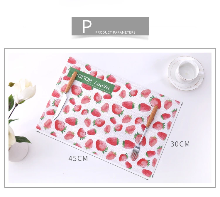 ANGNYA Fruit Printing Placemat Heat-Resistant Rectangular Vinyl Dining Table Mat 45X30cm Washable Non-slip Coaster Plant Style