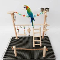 parrot bird mirror play stand cockatiel playground wood perch gym ladder feeder cups swing climbing exercise toys pet supplies
