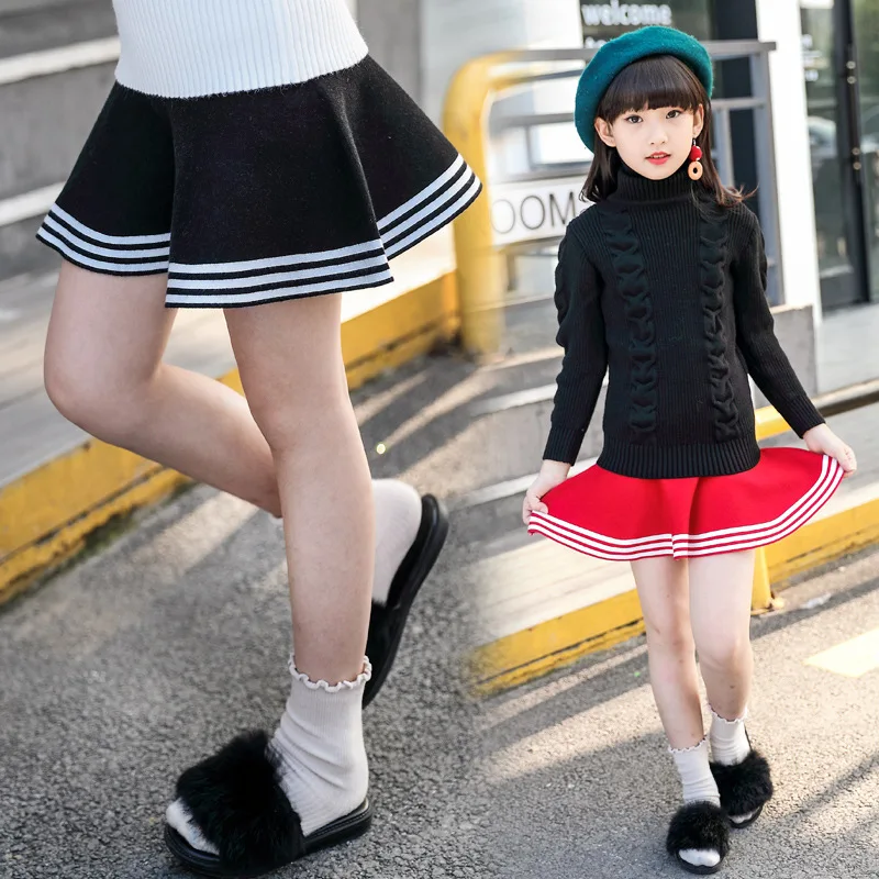 Юбка для девочек весна осень милая детская юбка пачка вязаная мини в полоску