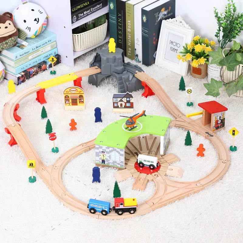 Large garage transport cave train wooden track set children rail car toy compatible with tracks and electric trains | Игрушки и хобби