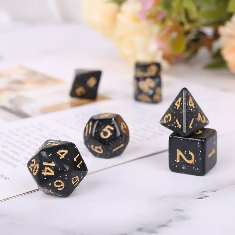 7 шт./компл. акриловые многогранные кости для настольной игры D4-D20 Вечерние игры черные игральные кости