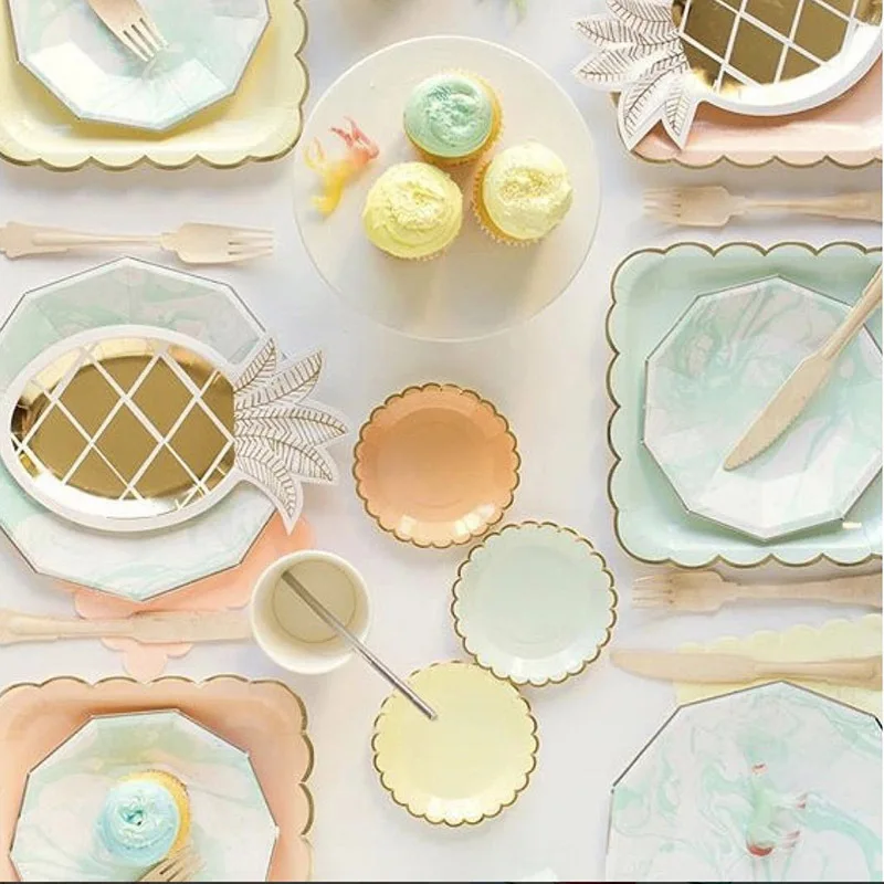 8 шт. одноразовые бумажные тарелки с принтом ананаса|Одноразовая посуда для