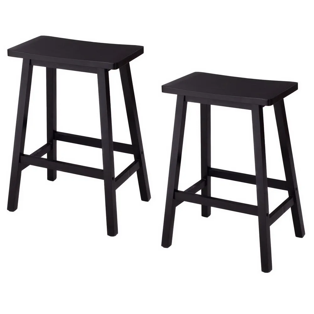 

2pcs Pine Wood Saddle Seat Bar Stool Suitable for Kitchen Home Bar Den Outdoor Patio Etc Black[US-Stock]