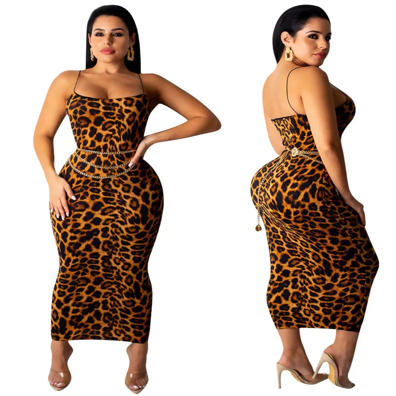 Платье-миди женское на тонких бретелях с леопардовым принтом и размера плюс |